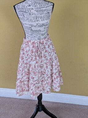 Floral Tiered Midi Skirt - Pink on Cream